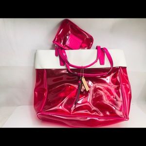 Coach pink plastic see through tote bag w/ wallet